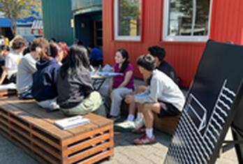 Participants in front of studio
